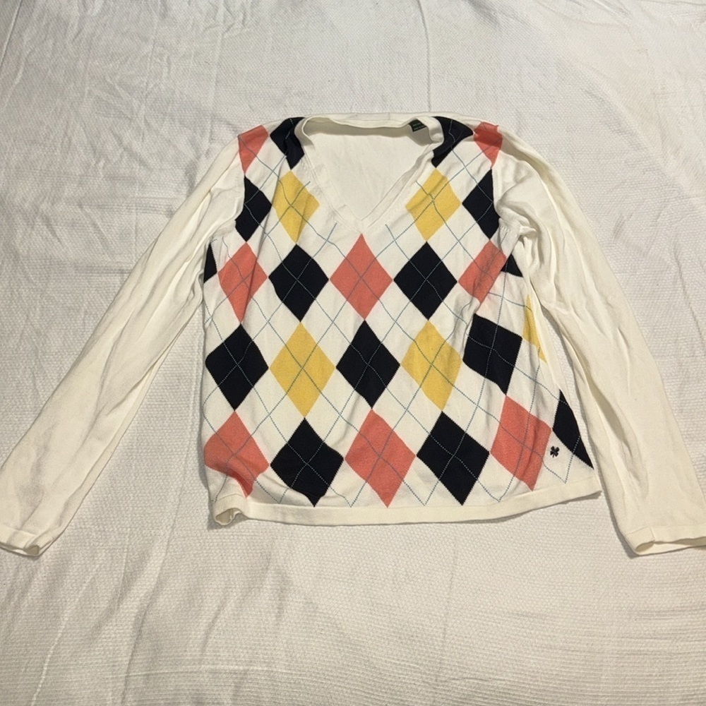 Bobby Jones Argyle White With Black Yellow Pink Diamonds Golf Sweater XL